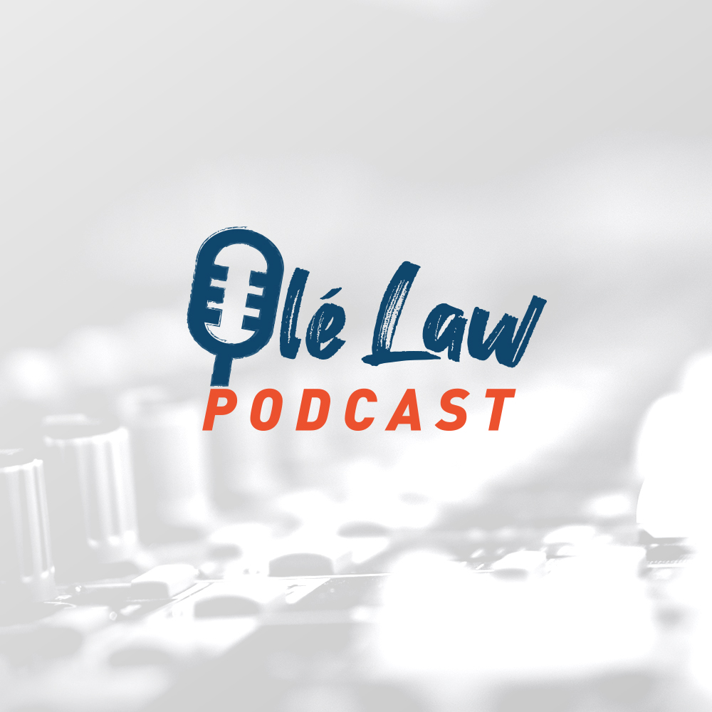 Ole Law Podcast feature image showing the logo and a faded audio mixer in the background
